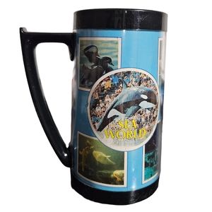Vintage Sea World Park Thermo Serv Mug 6.5" USA Blue Black Collectible Rare Used